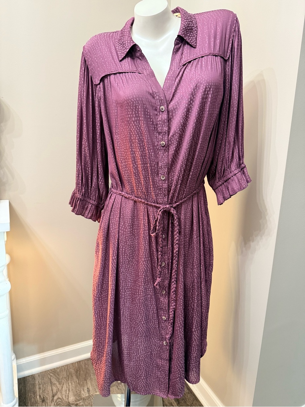 NEW DEMOCRACY button down printed silky dress Mauve belted lightweight